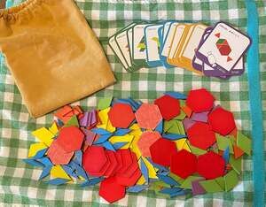 Montessori‎ Wooden Pattern Blocks Tangram Geometric Puzzle 235pc Activity Cards⁠